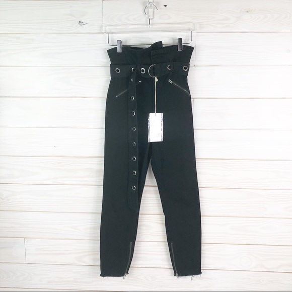 GRLFRND Mia Paperbag Moto Pants in Blackout 26 New - Picture 2 of 8